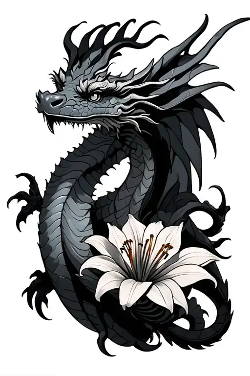 Dragon With A Lily Flower