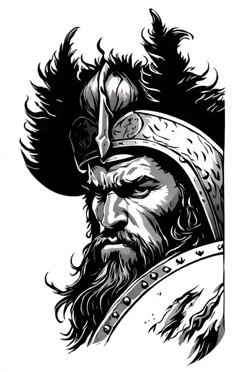 Viking Warrior With His Eyes Looking Over A Shield