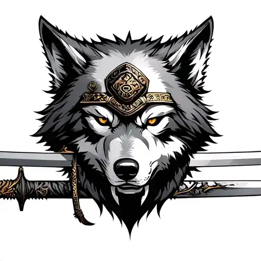Wolf And Sword With Samurai Mask