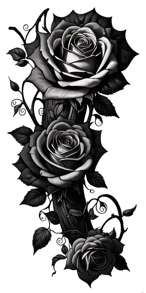 A Rose Vine That Spirals Up The Arm With Multiple Roses On It