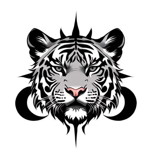 Tribal Tiger With Sun And Moon