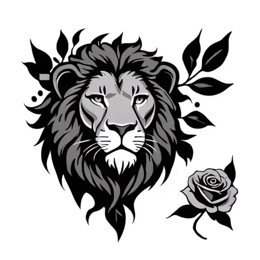 Lion Head With A Rose And First Name