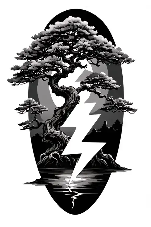 Bonsai Tree And Lightning Bolt Striking