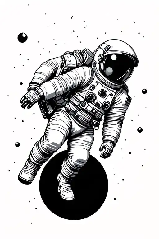 Astronaut Floating In Front Of Black Sphere