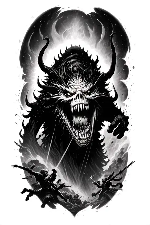 Horror Monster Tearing Through Space Surrounded By A Battle