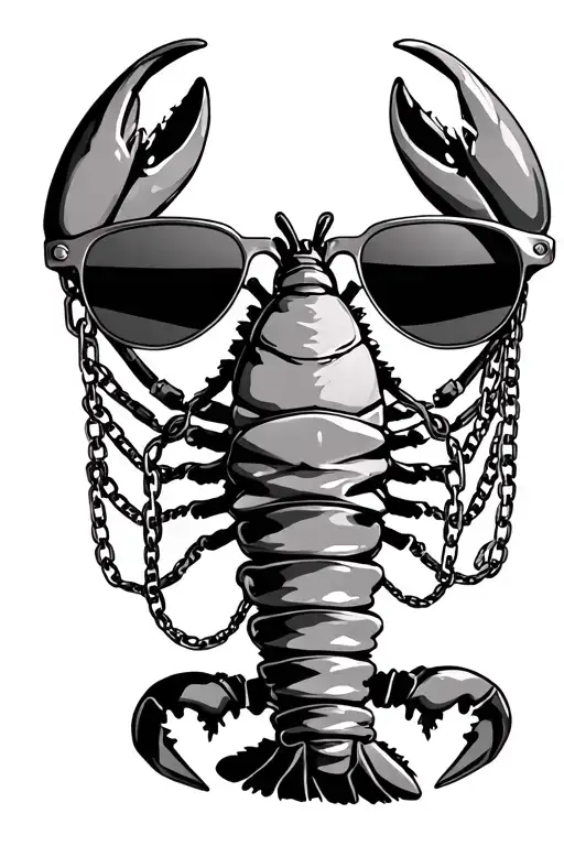 Lobster Wearing Jewelery Chains And Sun Glases