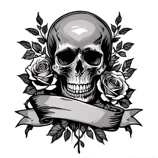 Skull And Roses And Banner Wrapped