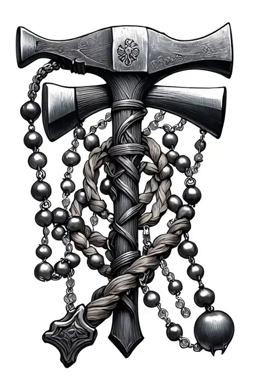 Hammer And Rosary Beads Intertwined