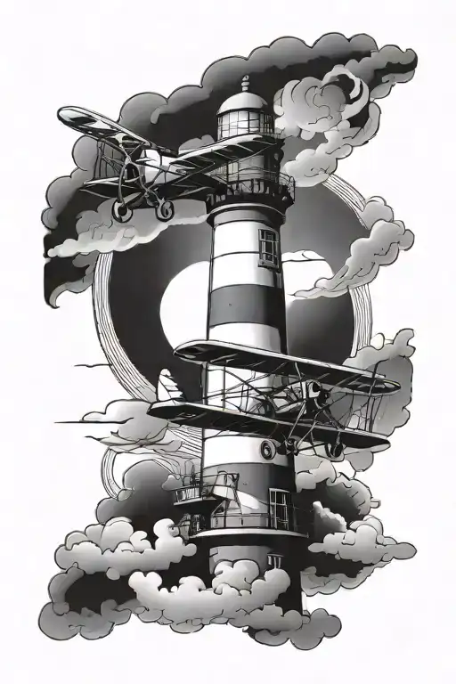 Lighthouse With Biplane Flying Infront Of It