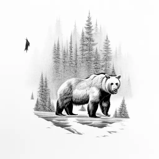 Bear And A Moose With A Hunter And Fisherman Im The Woods