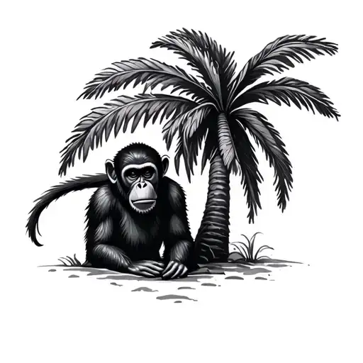 Monkey And Palm Tree