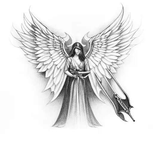 Angel Wings Pointed Down With A Sword In The Middle