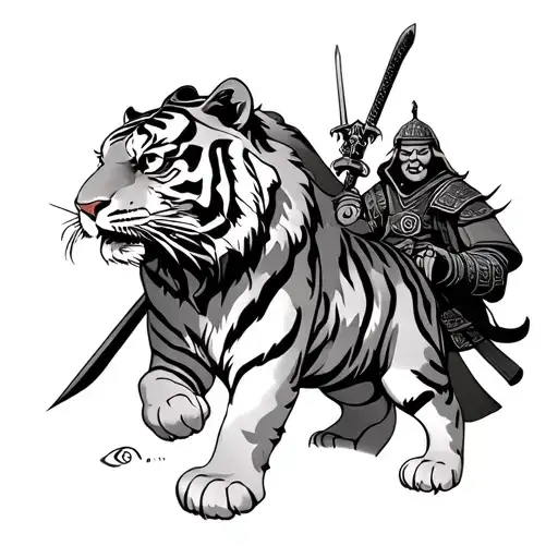Tiger With Samurai Sord Behind It