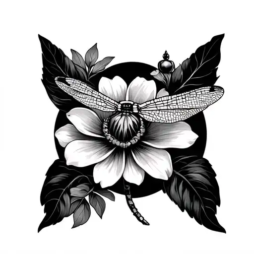 Mother And Child Dragonfly With Lotis Flower Blooming