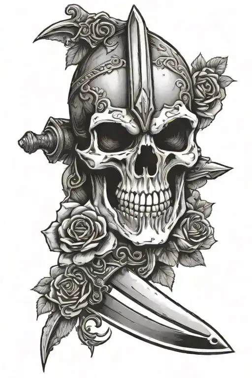 Raider Scull Viking Roses Sword