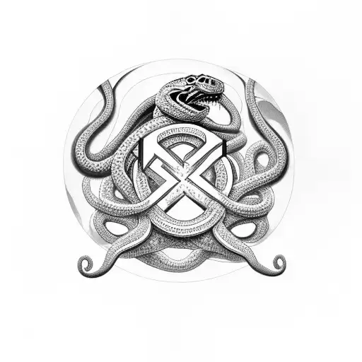 Snake Eating It's Own Tail In The Shape Of A Circle Made Out Of Greek Symbols
