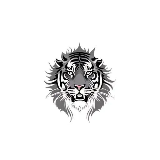 Tiger And Sun Rising And Tribal Patterns