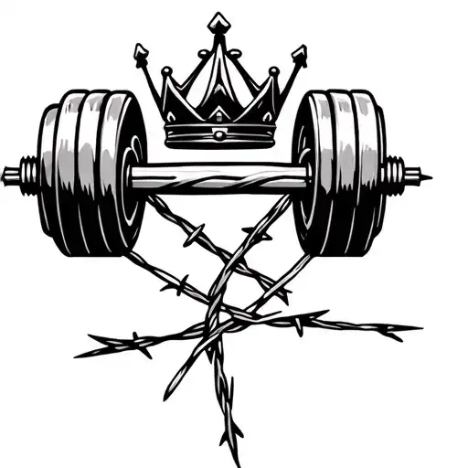Lifting Weights Wrapped Around Barbed Wire With A Crown On Top