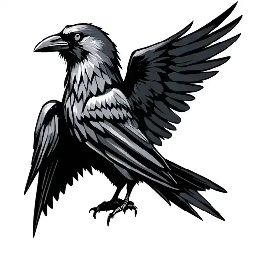 Geometric Sinister Crow With Wings Spread
