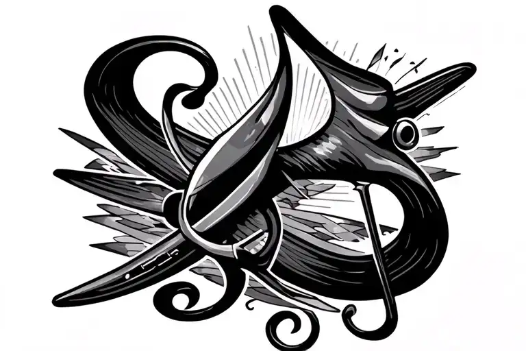 Airplane And Treble Clef And Shears Cutting Hair