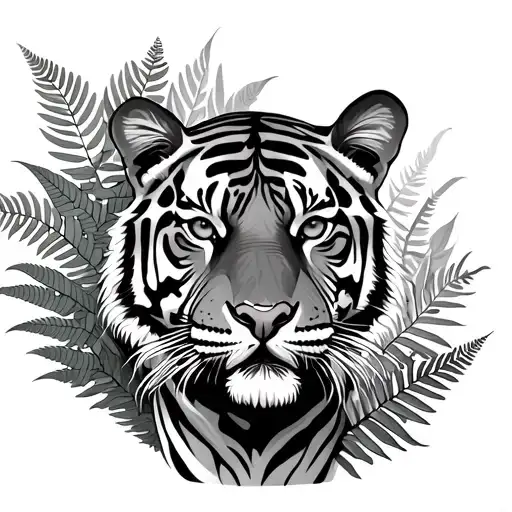 Tiger Hidden In Fern Leaf