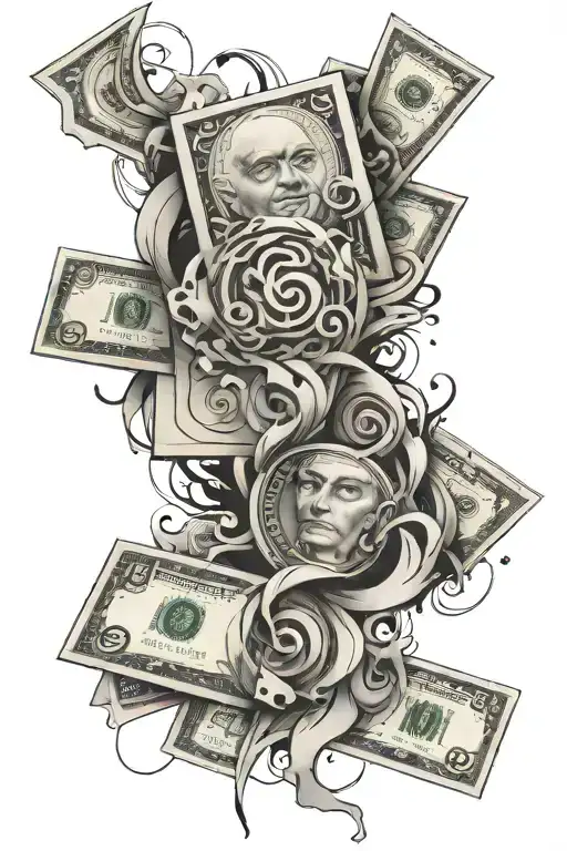 Abstract Tattoo Involving Money And Succes