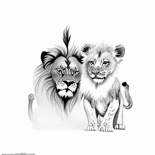 Lion Taking Care Of A Little Lion