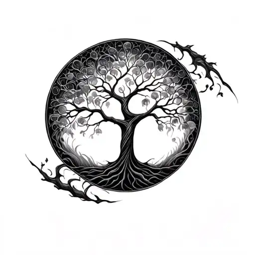 Tree Of Life Inside An Incomplete Enso Circle