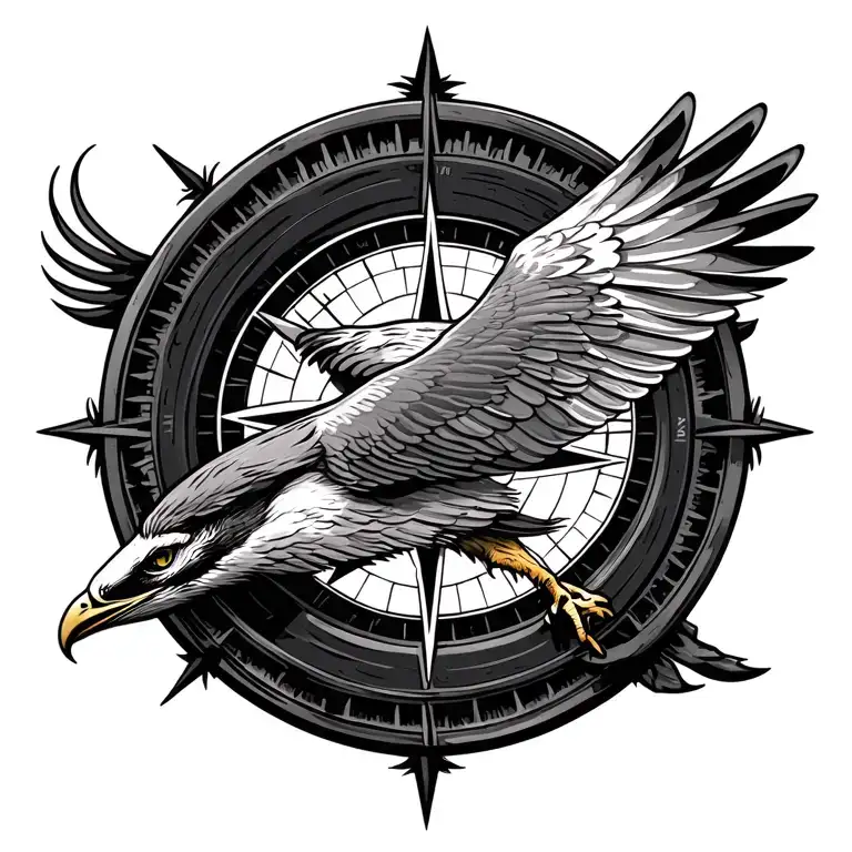 Hawk Flying An Compass
