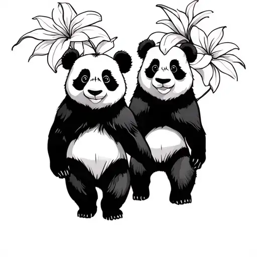 Panda Frangipani Lilly Pilly Holding Hands Walking Side By Side