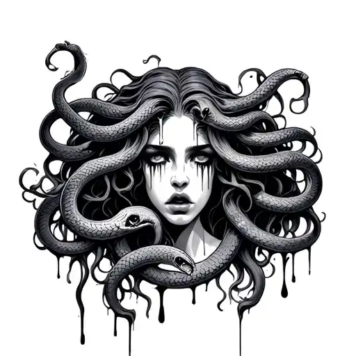 Medusa Crying Blood Tears Snake Hair Logo Style