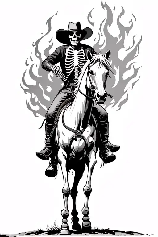 Skeleton Cowboy Riding A Flaming Horse