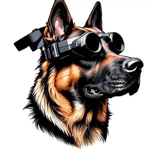 Belgian Malinois Police Canine Wearing Night Vision Goggles Hanging