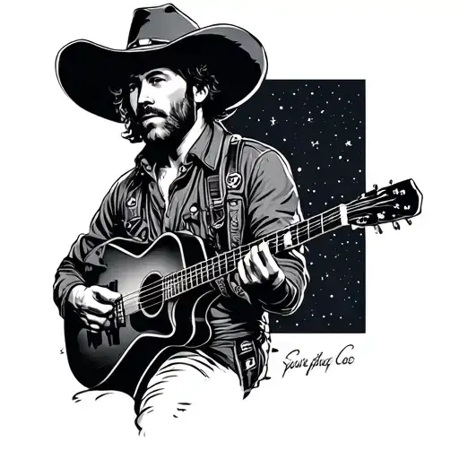 Space Cowboy Holding Acoustic Guitar