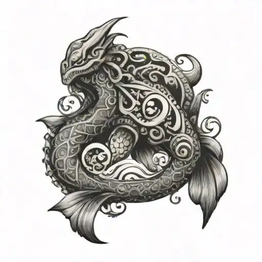A Black-grey Tattoo Of A Mythical Sea Creature Inspired By Mexican Folklore