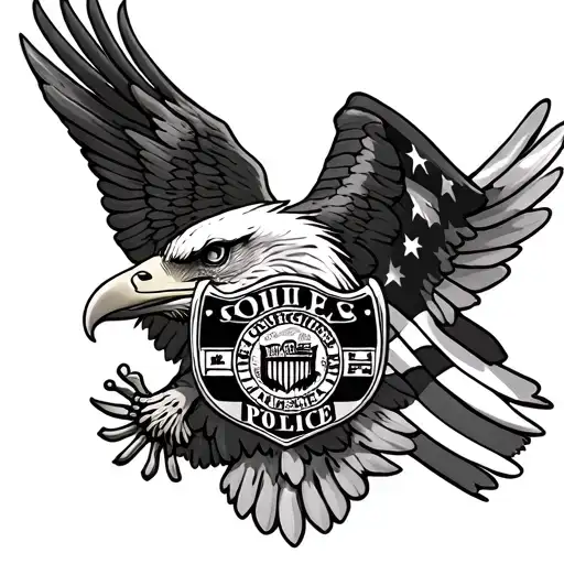 Bald Eagle And Police Badge Intertwined And American Flag
