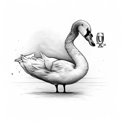 Cartoon Swan Holding A Bottle Of Champagne