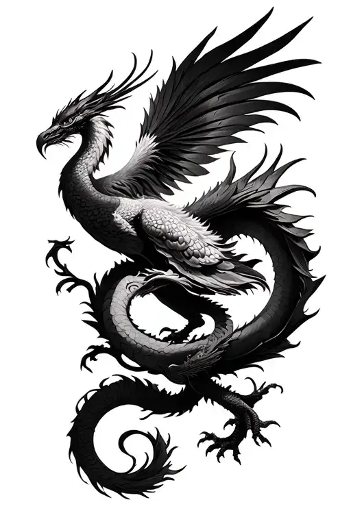 Japanese Pheonix And Dragon On Half Sleeve Tattoo With Dragon Wrapped Around Pheonix