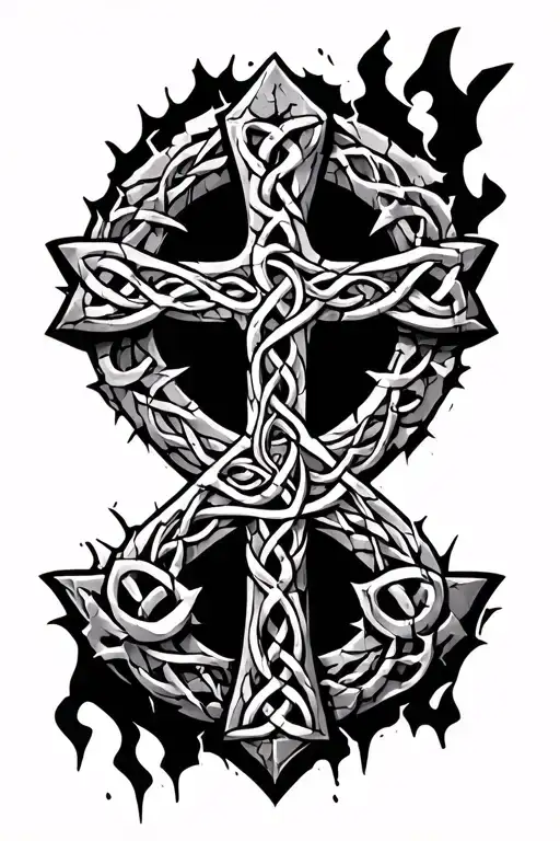 Detailed Cracked Stone Celtic Cross Neo Traditional