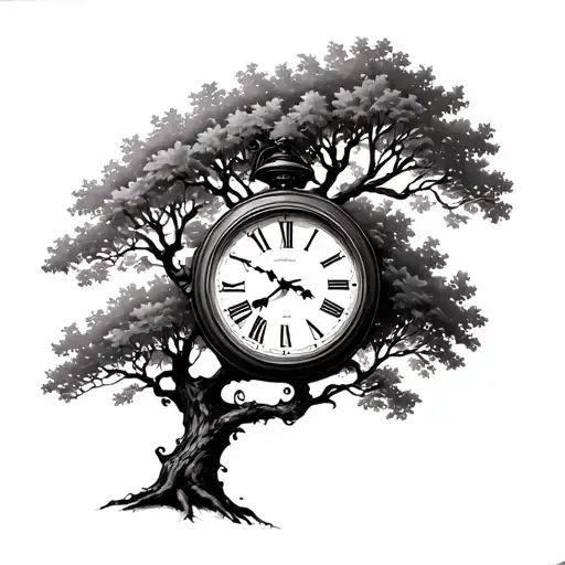 Clock With An Oak Tree Black And White