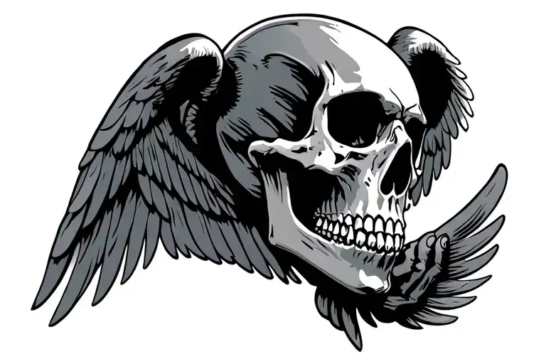 Side Of Skull With Wings And Praying