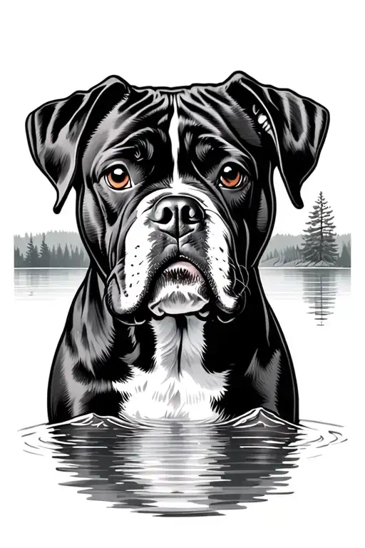 Boxer Dog With A Lake Scene