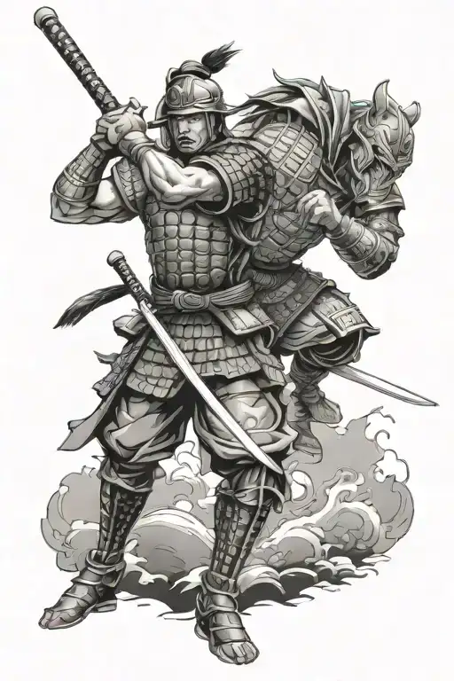 Samurai Fighting Gladiator