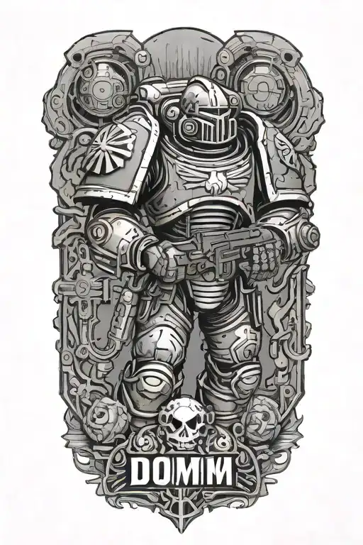 Space Marine Warhammer 40K Space Marine Doom Slayer Rosen Schriftzug