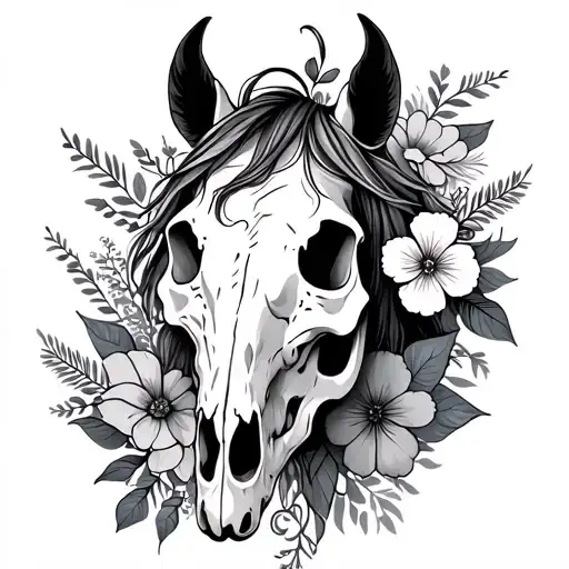 Horse Skull With Botanicals And Flowers