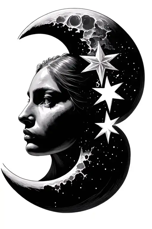 Moon With Two Stars Shining