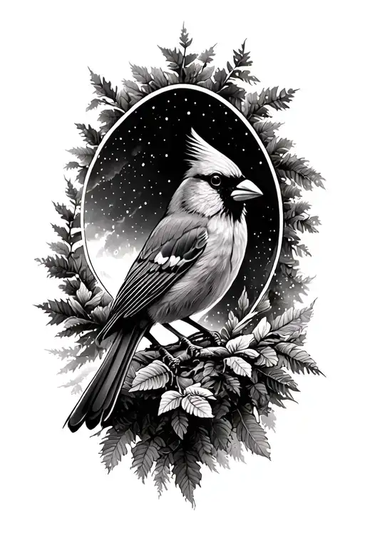 Night Forest With Cardinal Perched