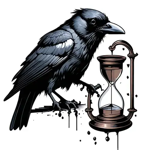 Crow With Broken Hour Glass