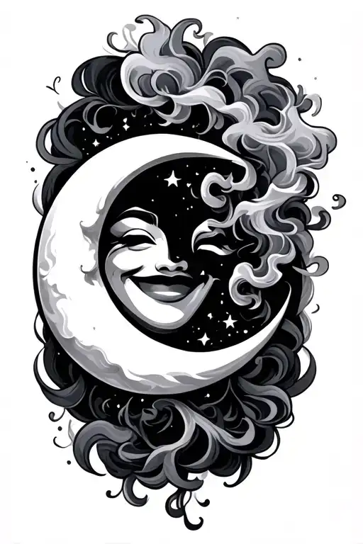 Smoke And Smiling Crescent Moon Surrounded
