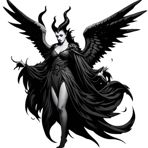 Maleficient Angel Tattoo Design Combining